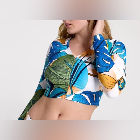 CALIA Women’s Long Sleeve Rushed Rashguard and Adjustable Tie Front Bottom NWT - Picture 8 of 12